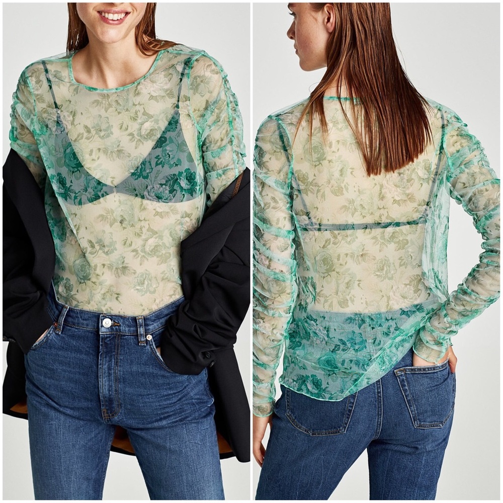 Zara Floral Tulle Top